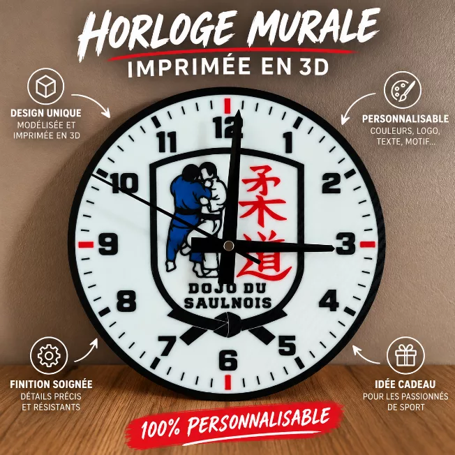 Horloge murale personnalisée du Dojo du Saulnois réalisée en impression 3D