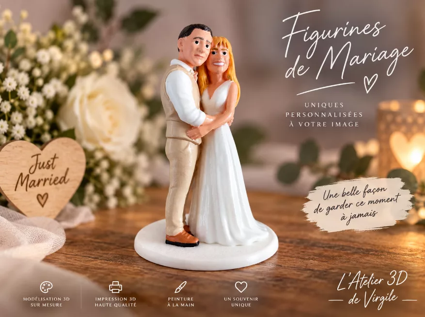 Figurine de mariage personnalisée Xavier Mas réalisée en impression 3D et peinte à la main